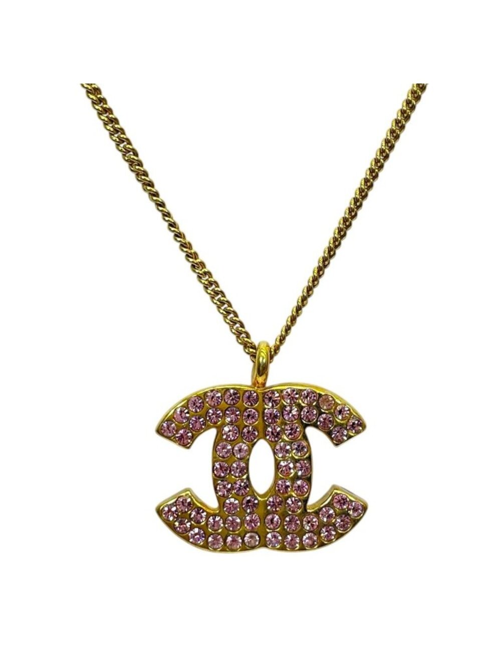 Chanel Pendant CC Logo 02P Metal Rhinestone Gold Pink